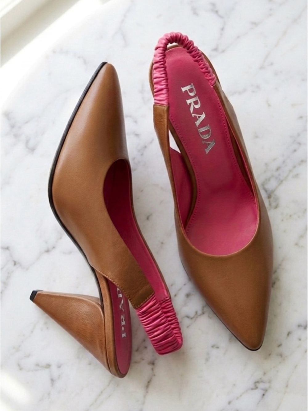 Prada Capretto Nappa Slingback Pump Tabacco Pink EU 38.5 NIB Authentic Italy - Picture 5 of 8
